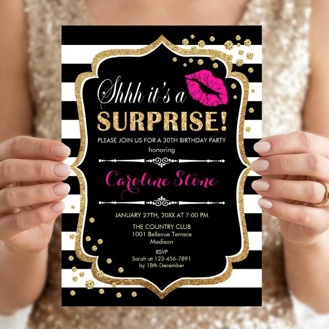 Invitación Sorpresa Fiesta de Cumpleaños - Rosa Negro Dorado (Subido por el creador)