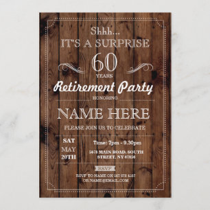 Invitación SORPRESA Fiesta de Jubilación Rustic Wood Años Inv