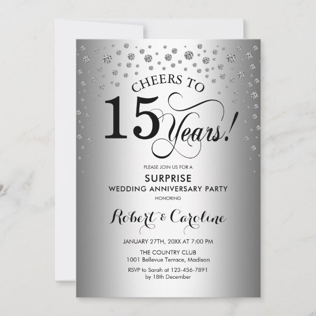 Invitación Sorpresa Fiesta del 15º aniversario - negro platea (Anverso)
