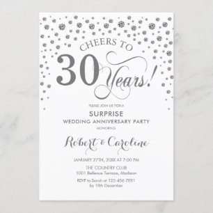 Invitación Sorpresa, Fiesta del 30° aniversario - Blanco plat