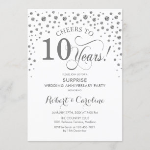 Invitación Sorpresa Fiesta del décimo aniversario - Blanco pl