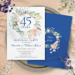 Invitación Sorpresa Fiesta Rosas Garland 45° Aniversario<br><div class="desc">Con una delicada acuarela de vegetación floral, esta moda fiesta botánico sorpresivo de 45 o 65 años de boda puede ser personalizada con su información especial sobre el aniversario de su boda de zafiro. El reverso presenta una guirnalda floral que enmarca las fechas del aniversario en un elegante texto blanco...</div>