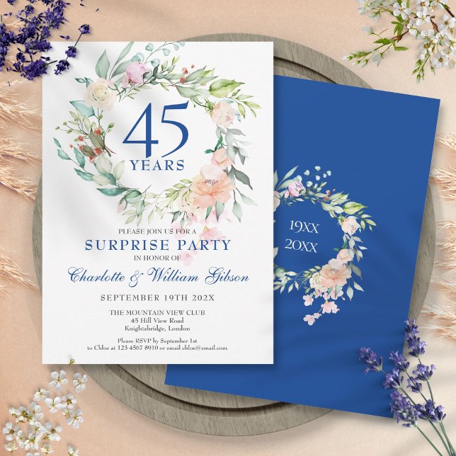 Invitación Sorpresa Fiesta Rosas Garland 45° Aniversario (Surprise Party Roses Garland 45th 65th Anniversary Invitation)