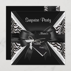 Invitación Sorpresa Fiesta Zebra Black Bow Imagen
