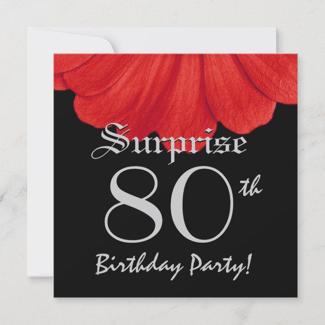 Invitación SORPRESA Flor Roja Z305, 80 cumpleaños (Anverso)