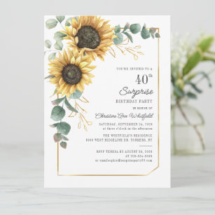 Invitación Sorpresa floral 40 cumpleaños Eucalipto de girasol