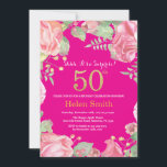 Invitación Sorpresa floral 50 cumpleaños Oro y rosa caliente<br><div class="desc">Invitación de 50 Años de Floral Sorpresa para Mujeres. Flor Floral Botánica de acuarela. Brillantina dorada. Flores Florales De Peonies Rosados. Cumpleaños de adultos. Fondo rosado caliente. Para una mayor personalización,  haga clic en el botón "Personalizar" y utilice nuestra herramienta de diseño para modificar esta plantilla.</div>