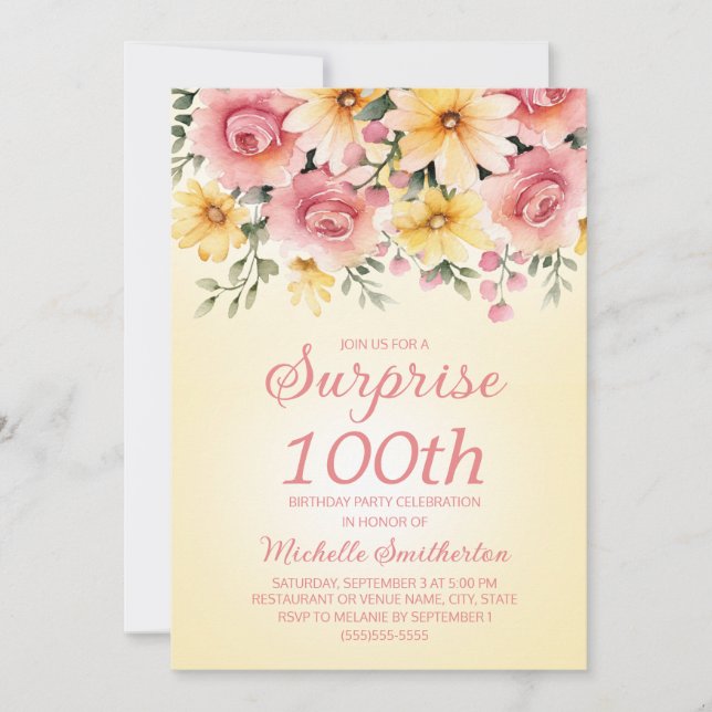 Invitación Sorpresa floral amarilla rosa Springtime 100 (Anverso)