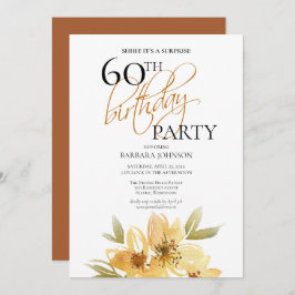 Invitación Sorpresa floral amarilla y cobre 60 cumpleaños