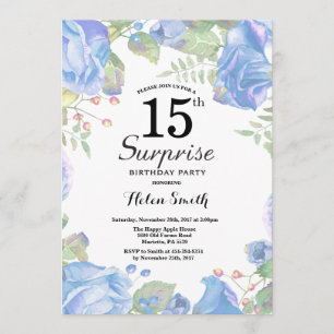 Invitación Sorpresa Floral Azul Botánica 15 cumpleaños