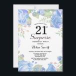 Invitación Sorpresa Floral Azul Botánica 21 cumpleaños<br><div class="desc">Invitación al cumpleaños número 21 de Botanical Blue Floral Surprise. Invitación de cumpleaños para mujeres a los pueblos rosados florales. Flor floral acuarela. Elegantes flores rosas y peones. Cumpleaños de adultos. Fondo blanco.Blanco y negro. 13. 15. 16. 18. 20. 21. 30. 40. 50. 60. 70. 80. 90. 100. Cualquier edad....</div>