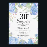 Invitación Sorpresa Floral Azul Botánica 30 cumpleaños<br><div class="desc">Invitación de cumpleaños número 30 de la empresa Botánica Blue Floral Surprise. Invitación de cumpleaños para mujeres a los pueblos rosados florales. Flor floral acuarela. Elegantes flores rosas y peones. Cumpleaños de adultos. Fondo blanco.Blanco y negro. 13. 15. 16. 18. 20. 21. 30. 40. 50. 60. 70. 80. 90. 100....</div>