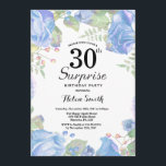 Invitación Sorpresa Floral Azul Botánica 30 cumpleaños<br><div class="desc">Invitación de cumpleaños número 30 de la empresa Botánica Blue Floral Surprise. Invitación de cumpleaños para mujeres a los pueblos rosados florales. Flor floral acuarela. Elegantes flores rosas y peones. Cumpleaños de adultos. Fondo blanco.Blanco y negro. 13. 15. 16. 18. 20. 21. 30. 40. 50. 60. 70. 80. 90. 100....</div>
