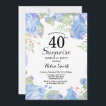 Invitación Sorpresa Floral Azul Botánica 40 cumpleaños<br><div class="desc">Invitación de 40 cumpleaños a la empresa Botánica Blue Floral Surprise. Invitación de cumpleaños para mujeres a los pueblos rosados florales. Flor floral acuarela. Elegantes flores rosas y peones. Cumpleaños de adultos. Fondo blanco.Blanco y negro. 13. 15. 16. 18. 20. 21. 30. 40. 50. 60. 70. 80. 90. 100. Cualquier...</div>