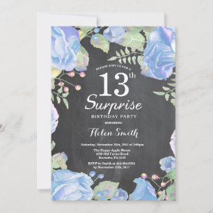 Invitación Sorpresa floral azul botánico Cumpleaños 13
