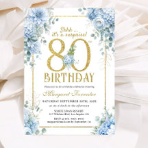 Sorpresa floral azul polvoriento cumpleaños 80 dor