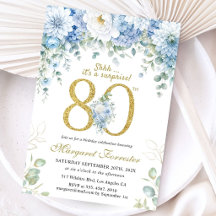 Invitación sorpresa floral azul polvoriento dorado
