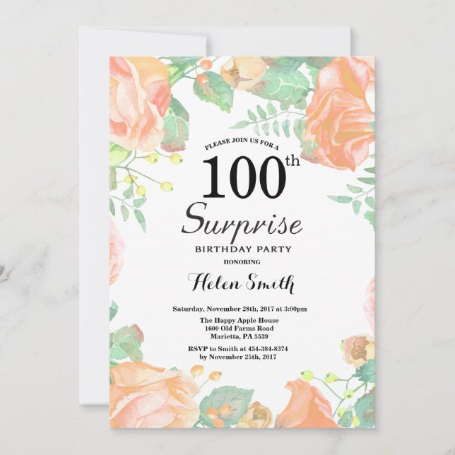 Invitación Sorpresa floral botánica de melocotón Cumpleaños 1 (Anverso)