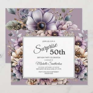 Invitación Sorpresa floral crema beige para 50 cumpleaños