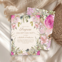 Sorpresa floral de acuarela rosa para 40 cumpleaño