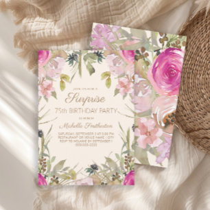 Invitación Sorpresa floral de acuarela rosa para 75 cumpleaño