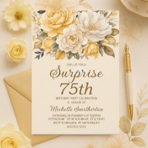 Invitación Sorpresa floral de crema de marfil amarillo elegan