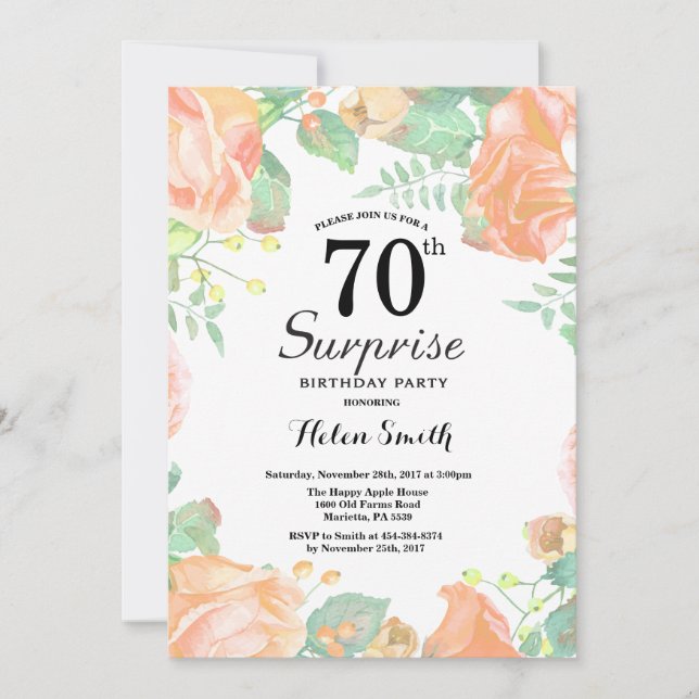 Invitación Sorpresa floral de la planta botánica 70 cumpleaño (Anverso)