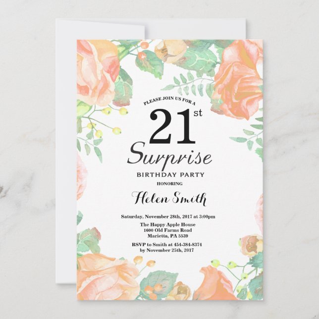 Invitación Sorpresa floral de melocotón botánico Cumpleaños 2 (Anverso)