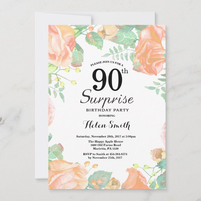 Invitación Sorpresa floral de melocotón botánico cumpleaños 9 (Anverso)