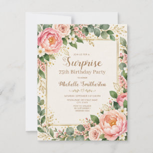 Invitación Sorpresa floral de oro de peonía rosa sonrojado 75