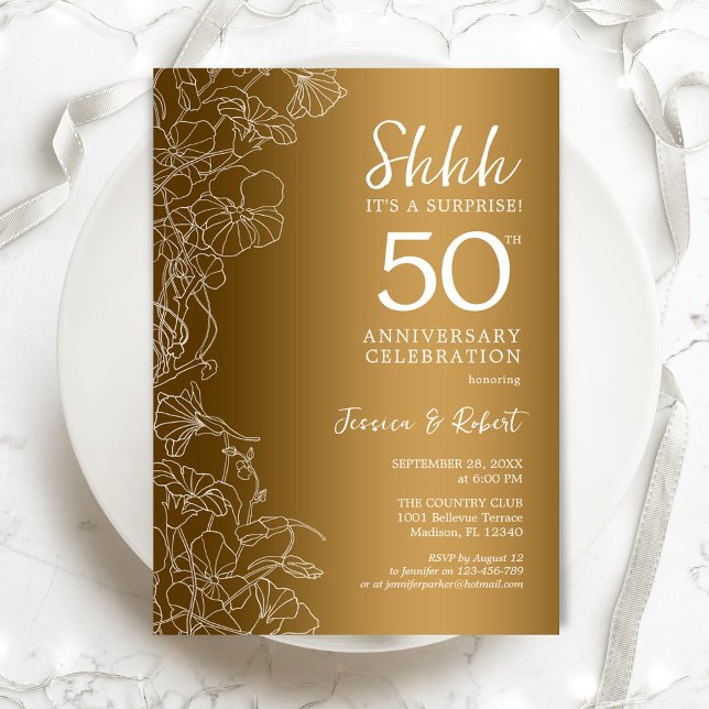 Invitación Sorpresa floral dorada 50 aniversario (Subido por el creador)