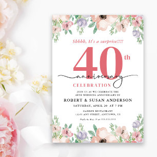 Invitación Sorpresa floral elegante 40 aniversario de bodas