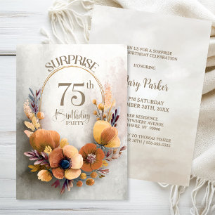 Invitación Sorpresa Floral Naranja Fiesta de Cumpleaños 75