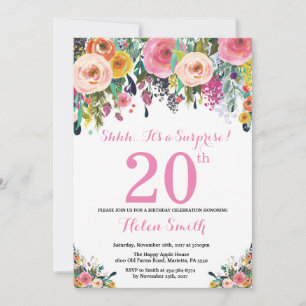 Invitación sorpresa floral para cumpleaños 20 Pink