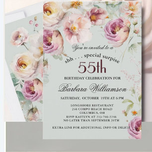 Invitación Sorpresa floral pintada elegante para 55 cumpleaño