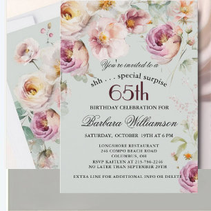 Invitación Sorpresa floral pintada elegante para 65 cumpleaño