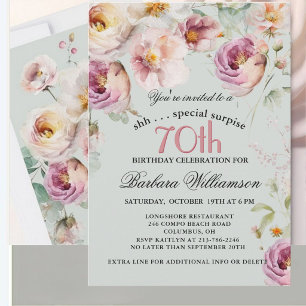 Invitación Sorpresa floral pintada elegante para 70 cumpleaño