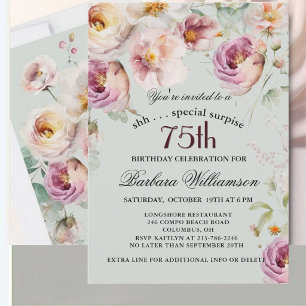 Invitación Sorpresa floral pintada elegante para 75 cumpleaño