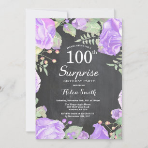 Invitación Sorpresa floral púrpura botánica cumpleaños 100