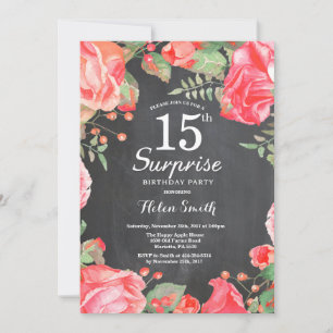 Invitación Sorpresa floral roja botánica cumpleaños 15