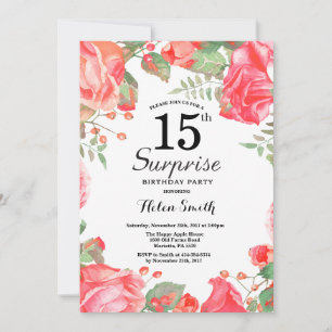 Invitación Sorpresa floral roja botánica cumpleaños 15