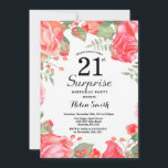 Invitación Sorpresa floral roja botánica Cumpleaños 21<br><div class="desc">Invitación de sorpresa floral roja botánica Cumpleaños 21. Invitación de cumpleaños de peonías rosadas florales para mujeres. Flor acuarela floral. Elegantes flores de rosa y peonía rosadas. Cumpleaños adulto. Fondo blanco. Blanco y negro. 13 15 16 18 20 21 30 40 50 60 70 80 90 100, cualquier edad. Para...</div>