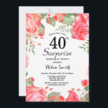 Invitación Sorpresa floral roja botánica cumpleaños 40<br><div class="desc">Invitación de cumpleaños sorpresa floral roja botánica para 40 años. Invitación de cumpleaños con peonías rosadas florales para mujeres. Flor de agua floral. Elegantes flores de rosa y peonía rosadas. Cumpleaños adulto. Fondo blanco. Blanco y negro. 13 15 16 18 20 21 30 40 50 60 70 80 90 100,...</div>