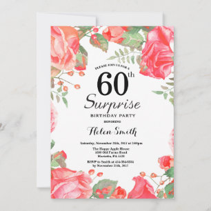 Invitación Sorpresa floral roja botánica Cumpleaños 60