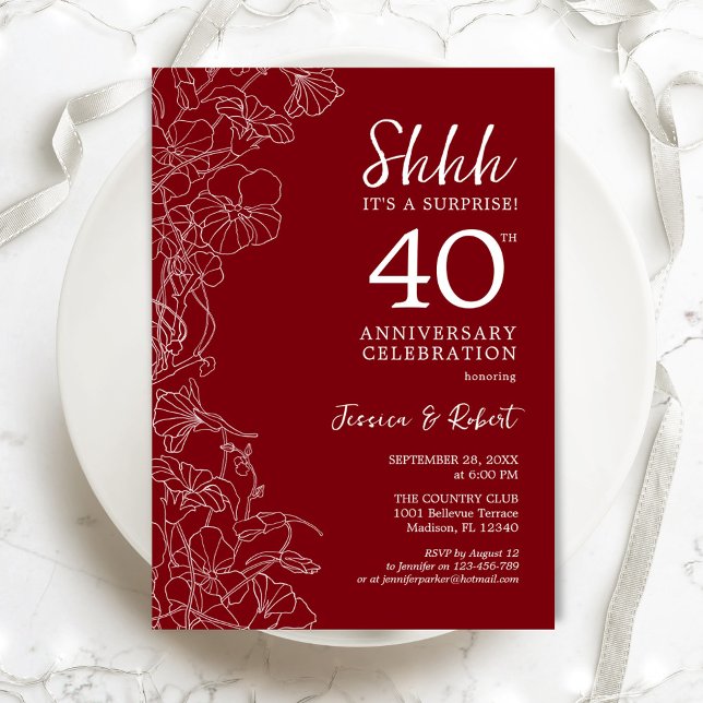 Invitación Sorpresa floral roja rubí 40 aniversario (Subido por el creador)
