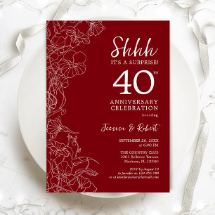 Invitación Sorpresa floral rojo rubí 40 aniversario