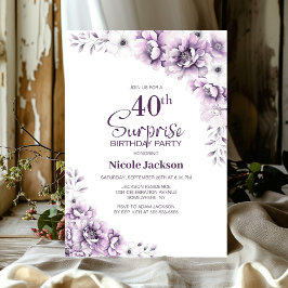 Invitación Sorpresa floral rosa 40.º Fiesta de cumpleaños