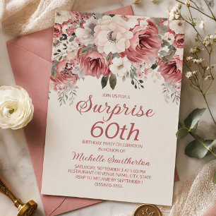 Invitación Sorpresa Floral Rosa Polvo Crema Rojo 60º Aniversa