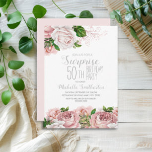 Invitación Sorpresa floral rosa sonrojado 50 cumpleaños