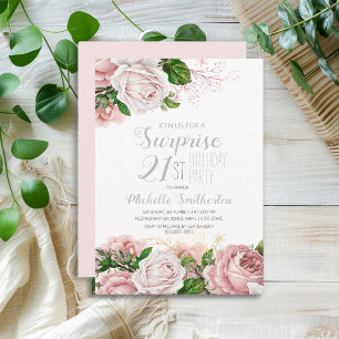 Invitación Sorpresa floral rosa sonrojado Cumpleaños 21